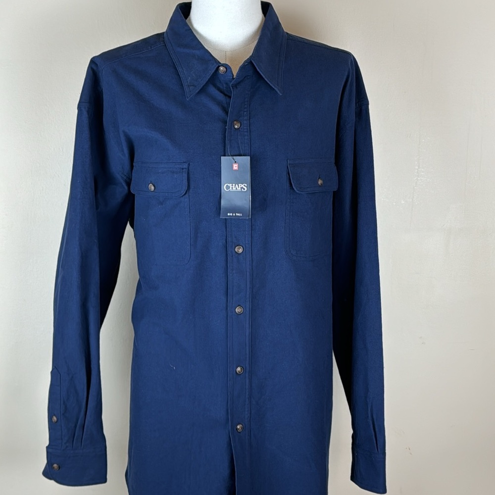 Chaps Men 3XB Chamois WorkShirt Blue Shirt Men NWT